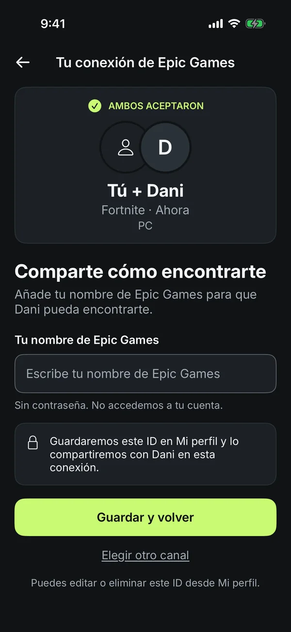 Ambos aceptaron: compartir tu nombre de Epic Games con la otra persona
