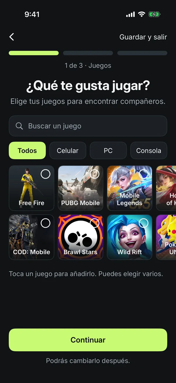 Elegir tus juegos